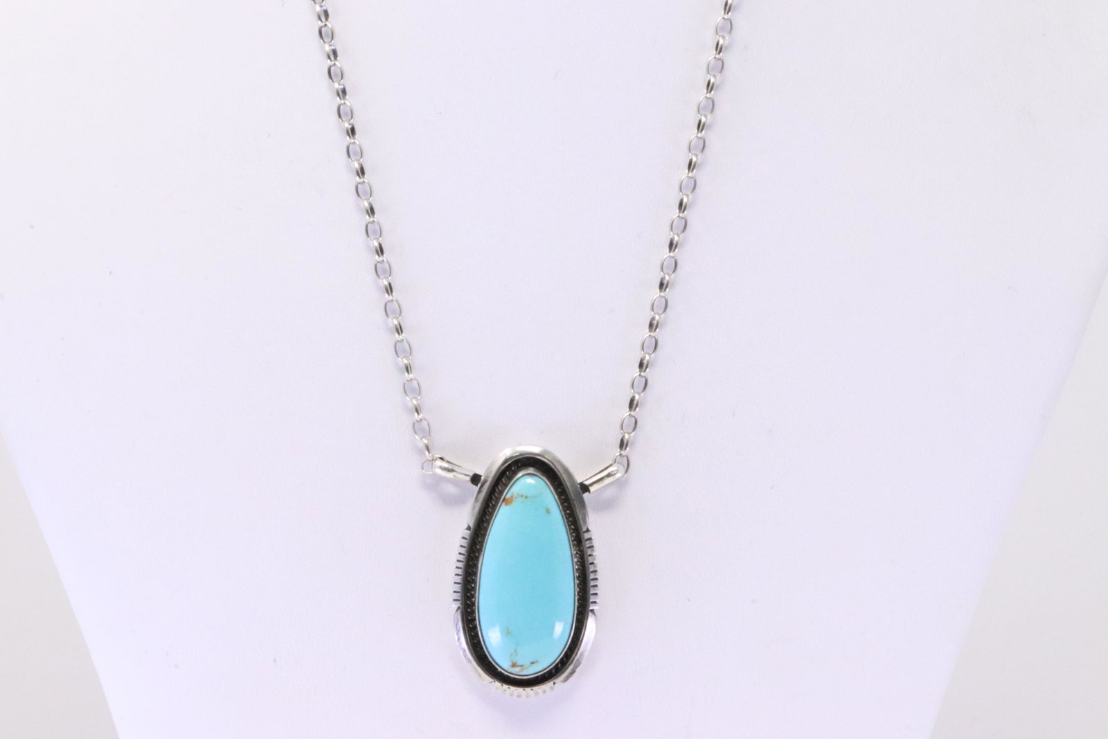 Native American Navajo Handmade Sterling Silver Kingman Turquoise Necklace By Alfred Martinez.: This is a Native American Navajo Handmade Sterling Silver Kingman Turquoise Necklace By Alfred Martinez. Necklace length: 16.00"