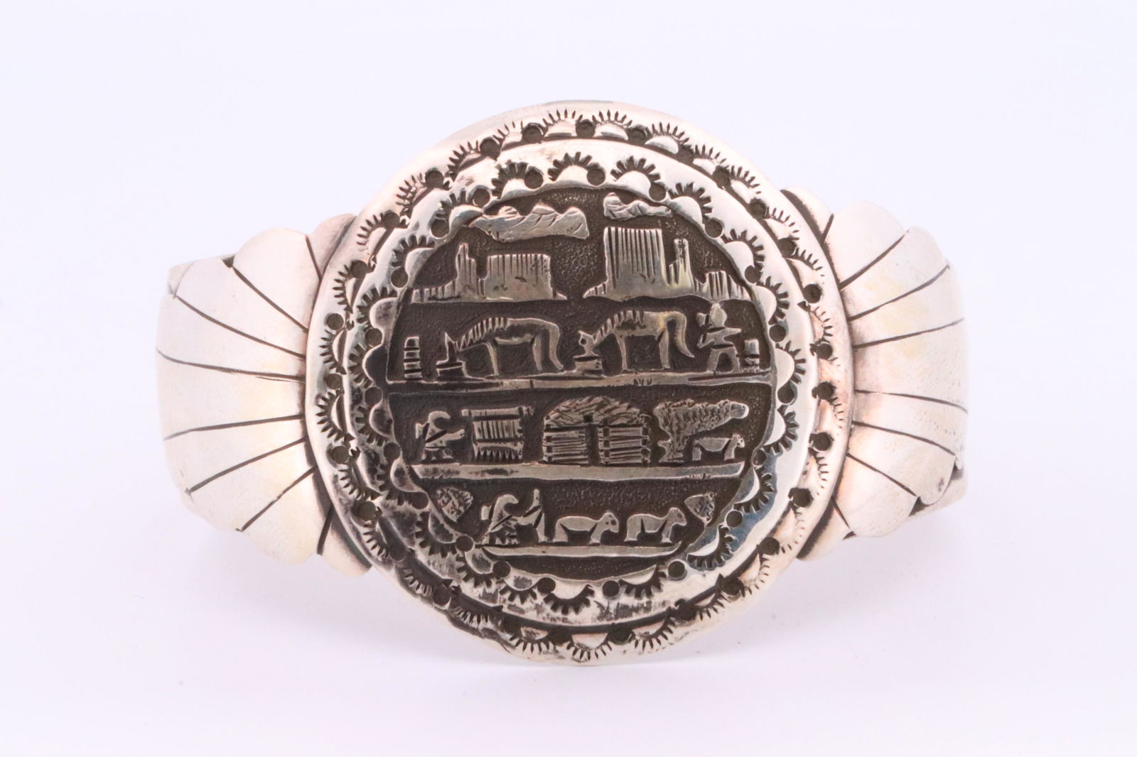 Native America Navajo Handmade Sterling Silver Storyteller Bracelet Cuff By H. (1 of 4)