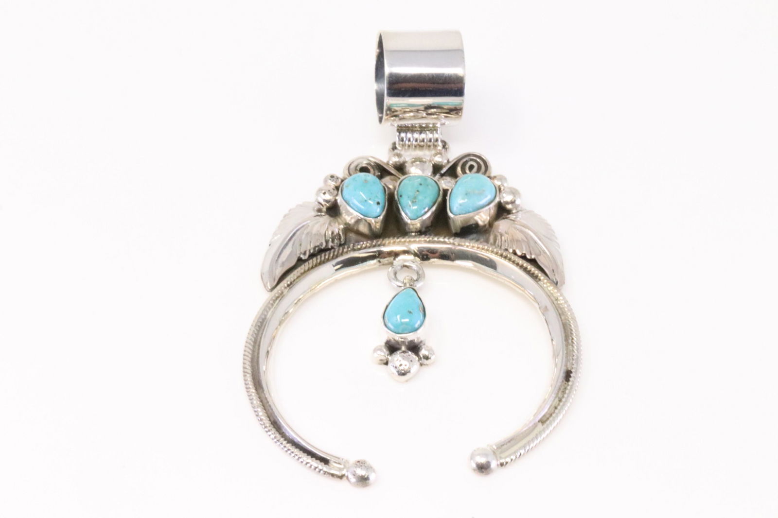Native America Navajo Handmade Sterling Silver Turquoise Naja Pendant By Vernon Johnson. (1 of 4)