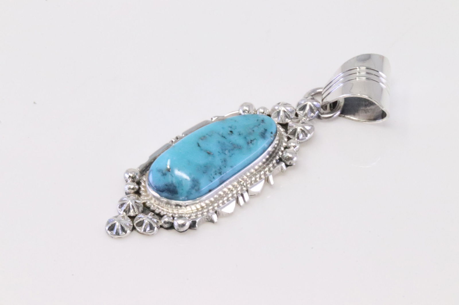 Native America Navajo Handmade Sterling Silver Turquoise Pendant By Daniel Benally. (1 of 2)
