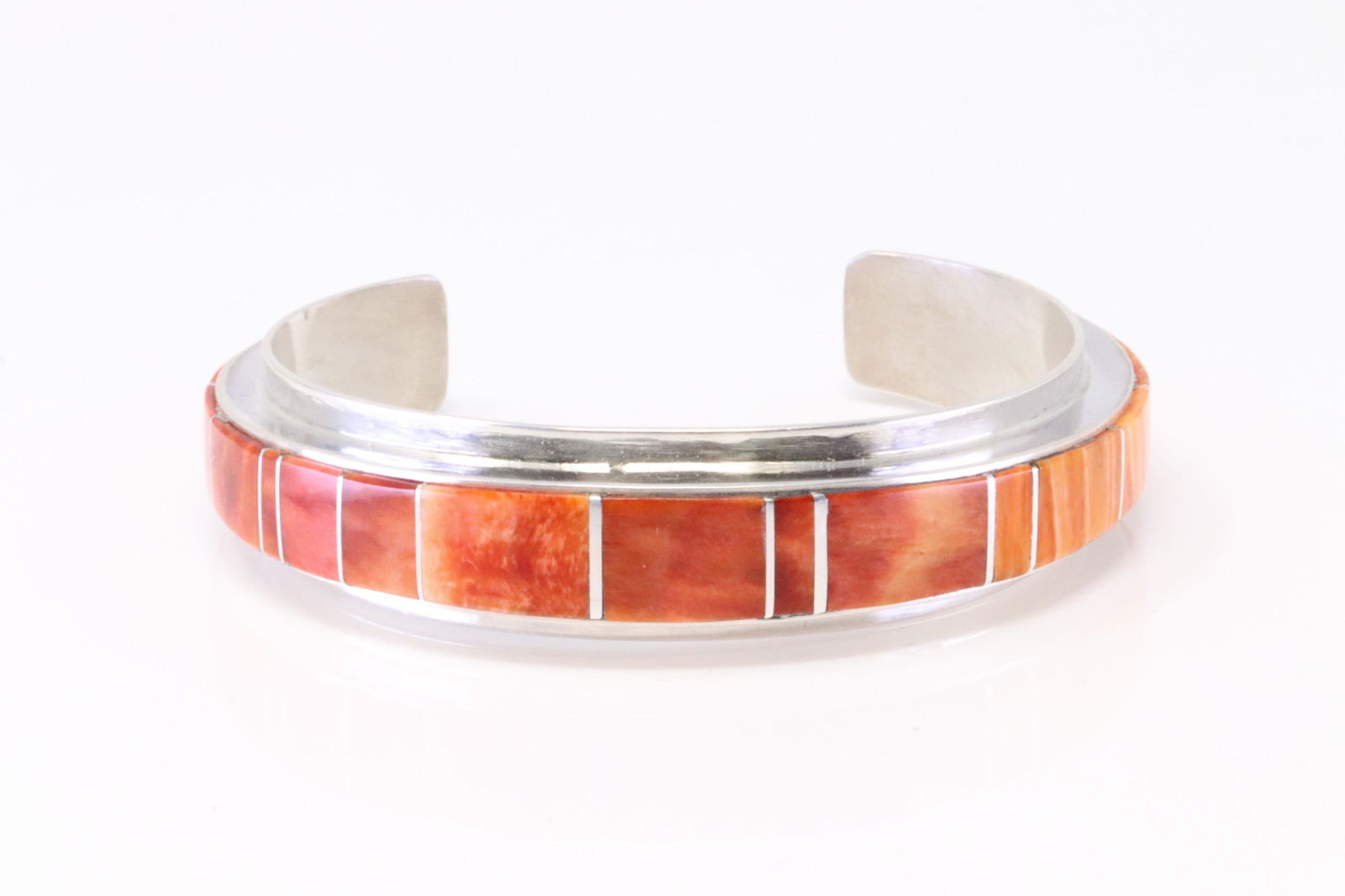 Native American Navajo Handmade Sterling Silver Spiny Oyster Inlay Bracelet By Harold Smith. (1 of 4)