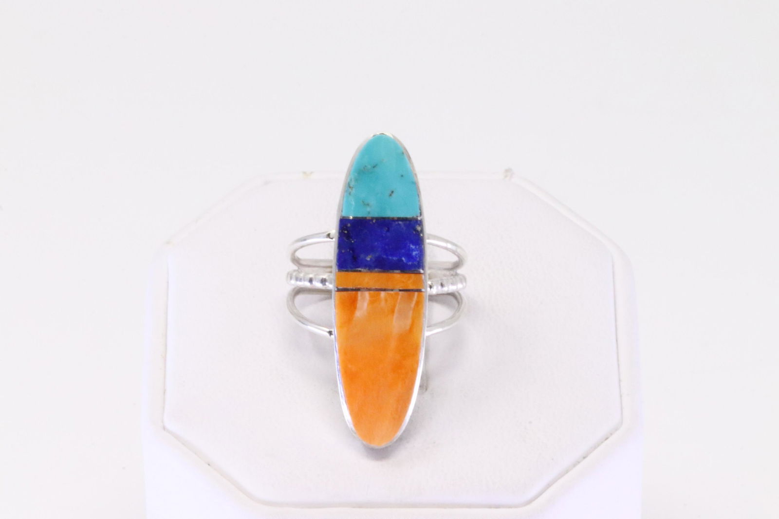 Native America Navajo Handmade Sterling Silver Multi-Color Inlay Ring By Harold Smith.: This is a Native America Navajo Handmade Sterling Silver Multi-Color Inlay Ring By Harold Smith. Ring size: 7.50.