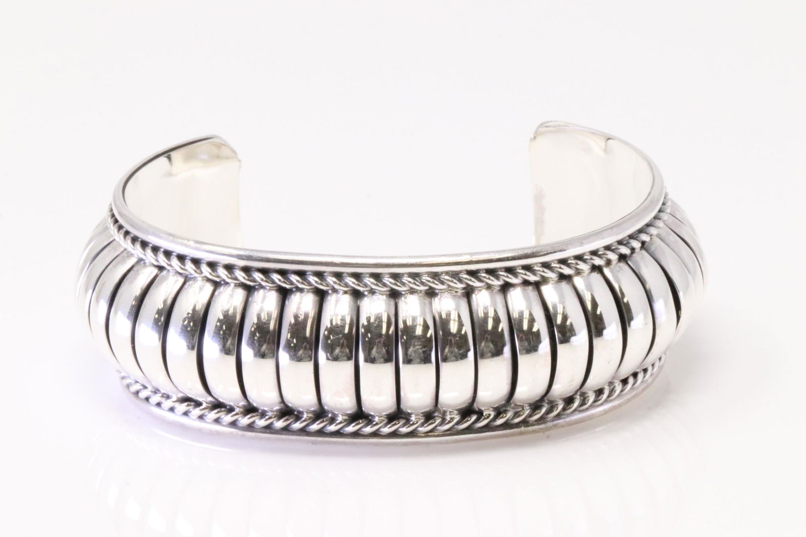 Native America Navajo Handmade Sterling Silver Solid Bracelet Cuff By Manuel Johnson. (1 of 4)
