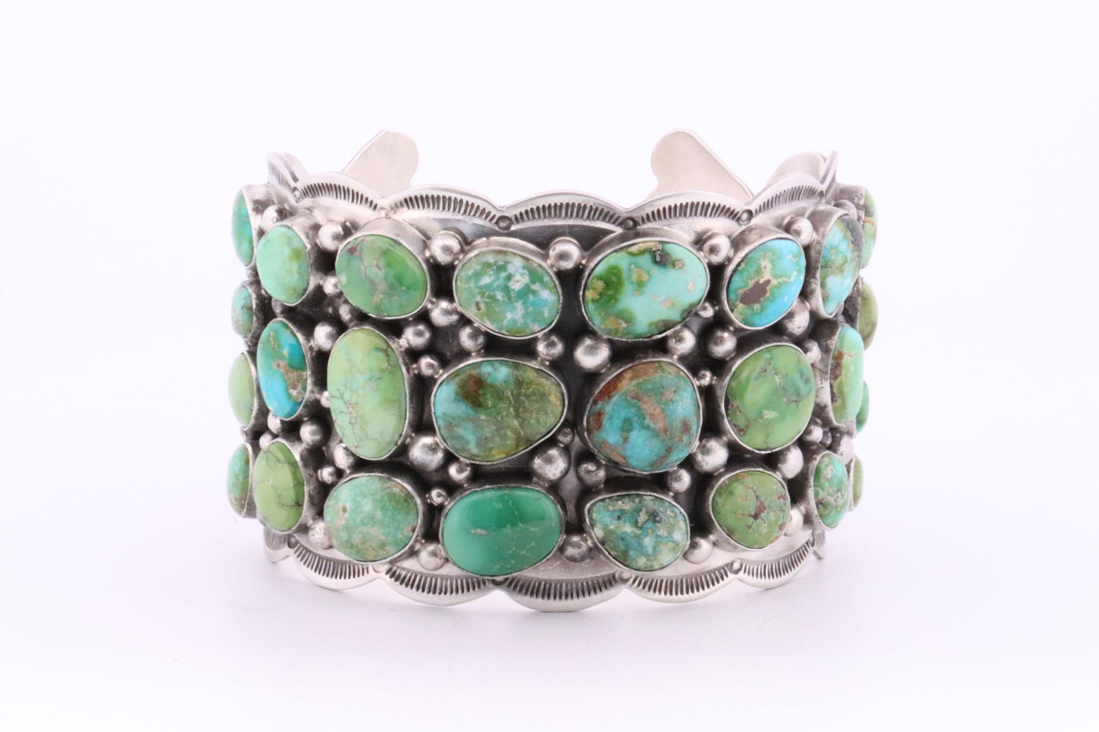 Native America Navajo Handmade Sterling Silver Sonora Gold Turquoise Bracelet Cuff By Tom Lewis. (1 of 4)