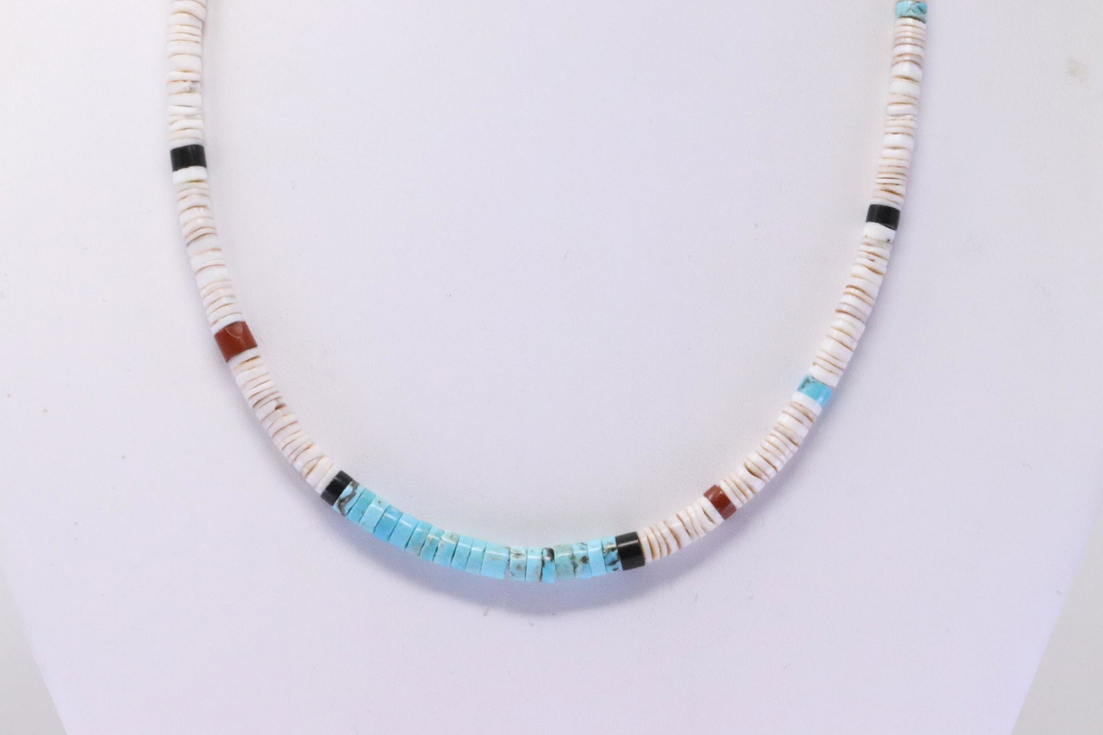 Native America Navajo Handmade Sterling Silver Multi-Color Stone Necklace By Torevia Crespin. (1 of 4)