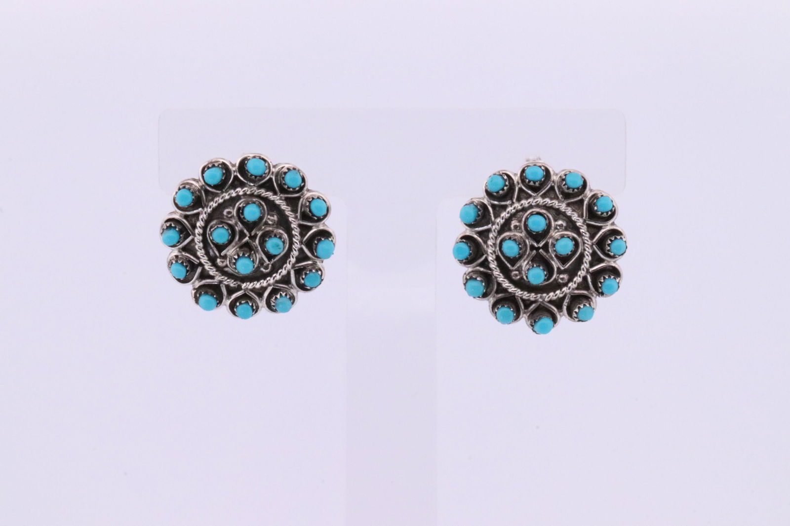 Native American Zuni Handmade Sterling Silver Turquoise Post Earring's. (1 of 4)