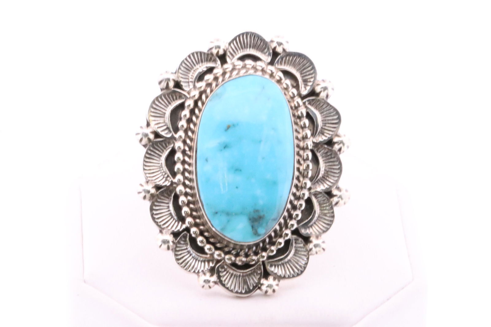 Native American Navajo Handmade Sterling Silver Turquoise Ring By Loretta Delgarito. (1 of 4)