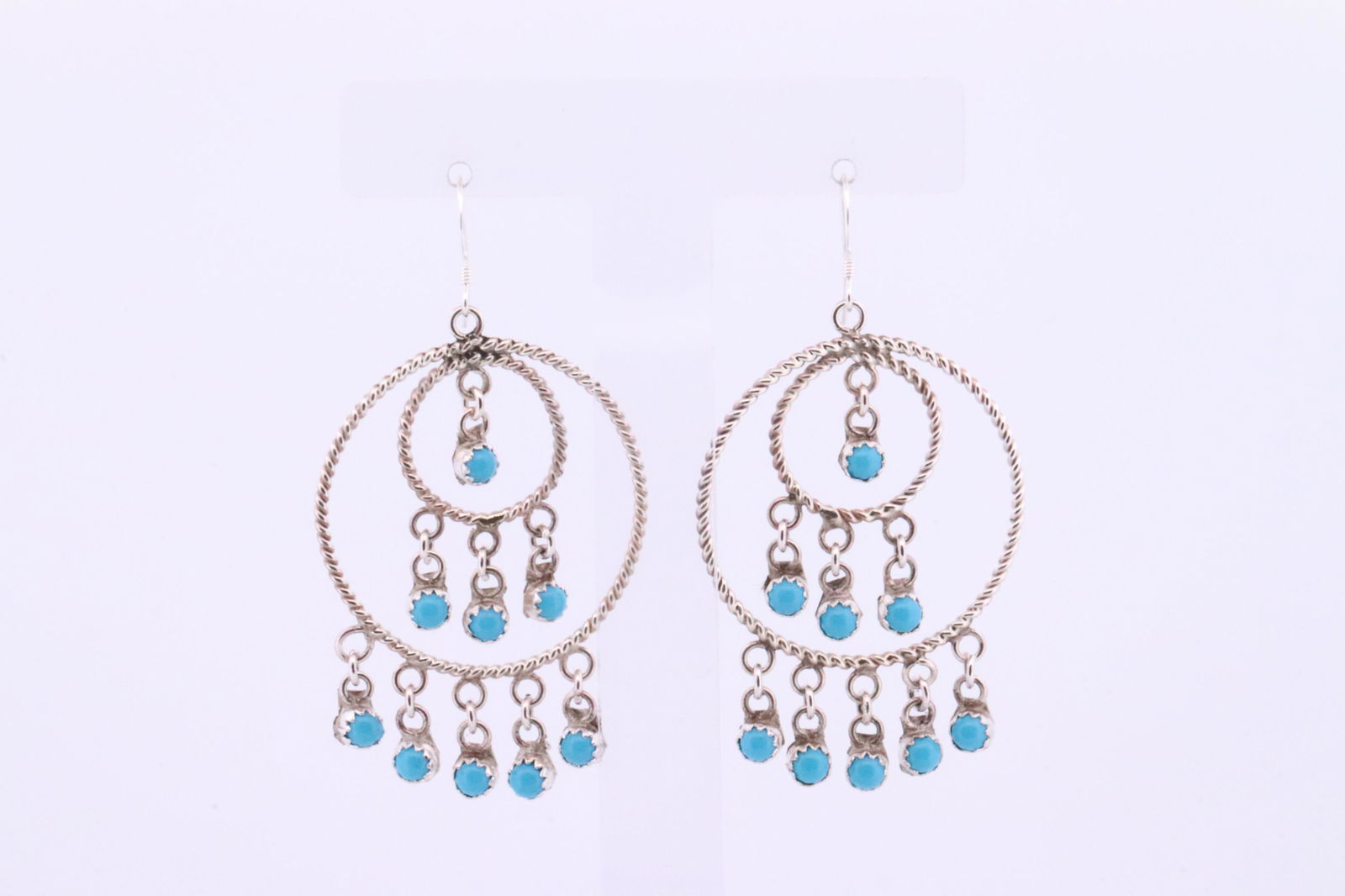 Native America Navajo Handmade Sterling Silver Turquoise Dangling Earring's By Sylvia Chee. (1 of 4)