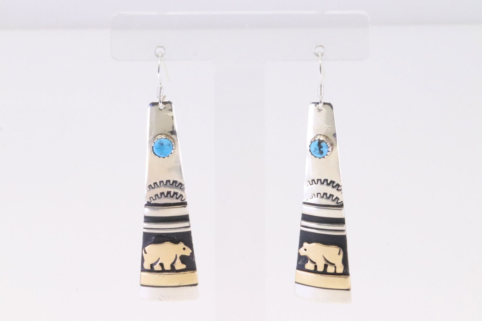 Native America Navajo Handmade Sterling Silver Turquoise Dangling Earring's Cuff By T&R Singer. (1 of 4)