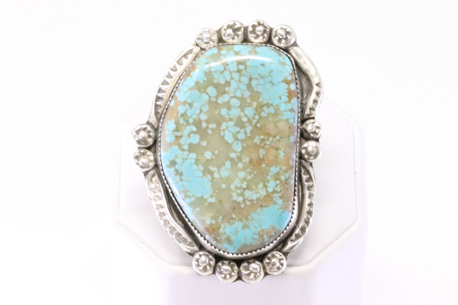 Native America Navajo Handmade Sterling Silver Turquoise Ring Cuff By V.V. (1 of 4)