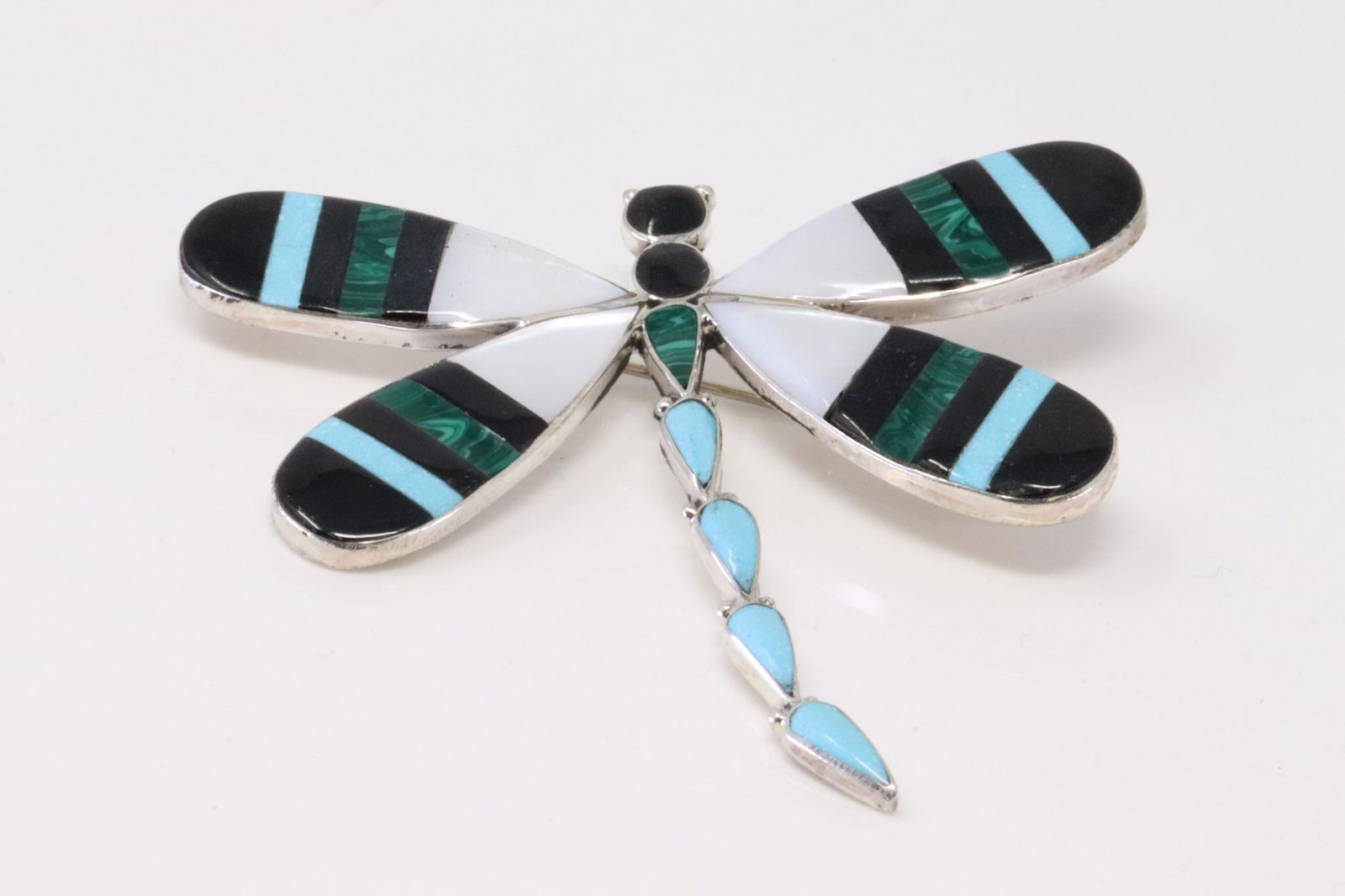 Native America Zuni Handmade Sterling Silver Multi-Color Stone Inlay Pin / Pendant Buttefly By A.A. (1 of 3)