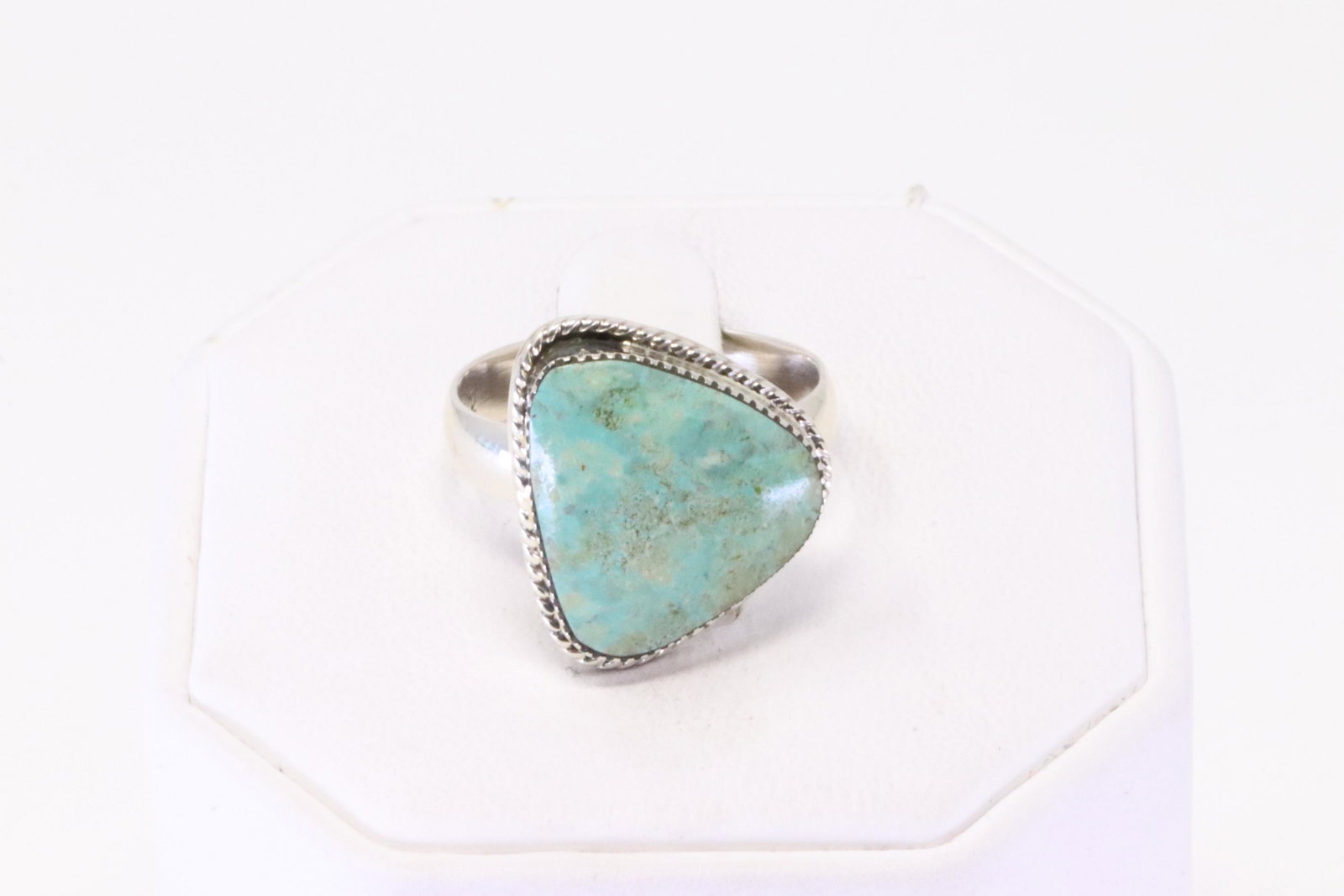 Native America Navajo Handmade Sterling Silver Turquoise Ring By Sadie Jim.: This is a Native America Navajo Handmade Sterling Silver Turquoise Ring By Sadie Jim. Ring size: 8.75.