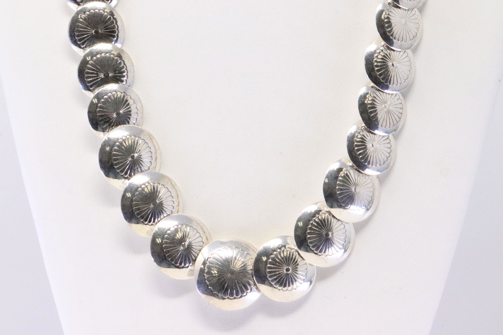 Native America Navajo Handmade Sterling Silver Solid Beaded Stamped Necklace. (1 of 5)