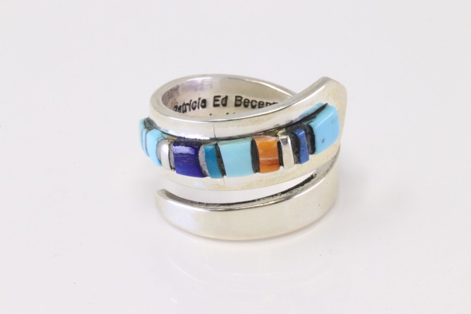 Native America Navajo Handmade Sterling Silver Multi-Color Stone Inlay Ring By Patricia Ed Becenti. (1 of 4)