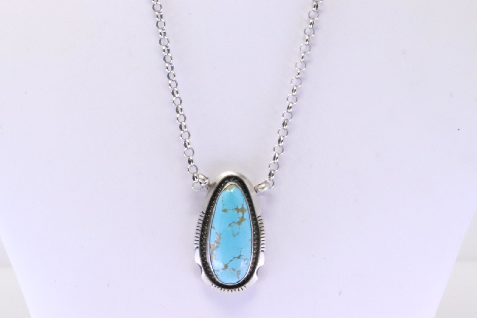 Native America Navajo Handmade Sterling Silver Kingman Turquoise Necklace By Alfred Martinez.: This is a Native America Navajo Handmade Sterling Silver Kingman Turquoise Necklace By Alfred Martinez. Necklace length: 16.00"