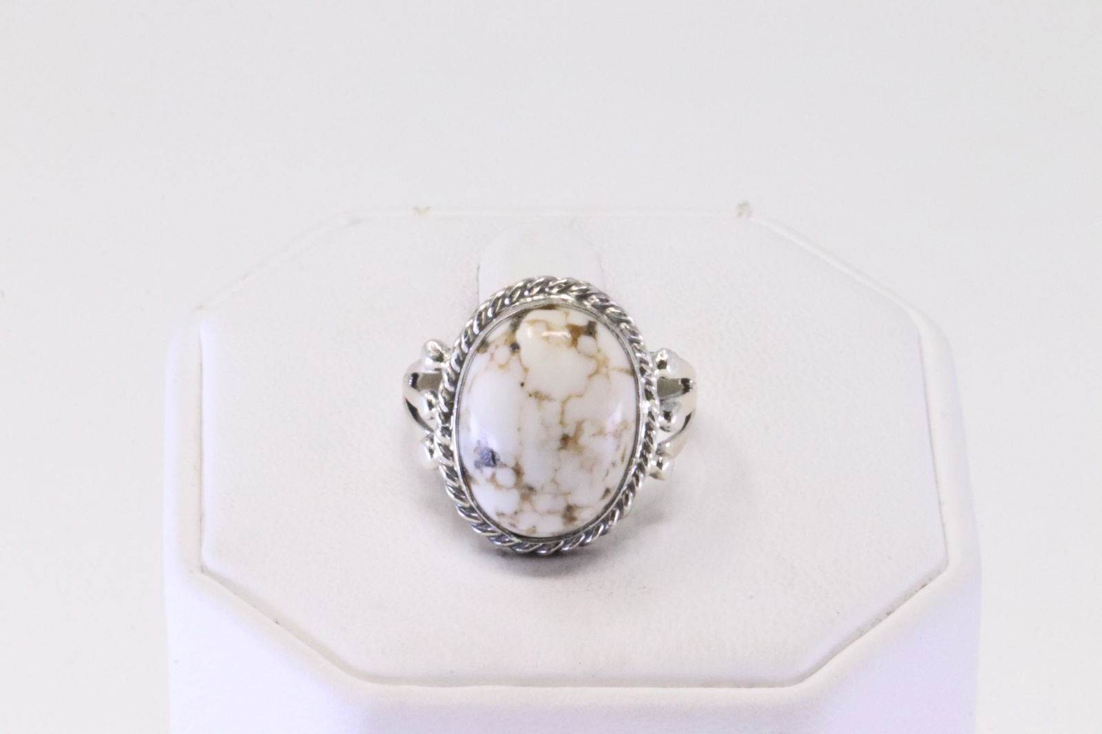 Native America Navajo Handmade Sterling Silver White Stone Ring By Grace Kenneth. (1 of 4)
