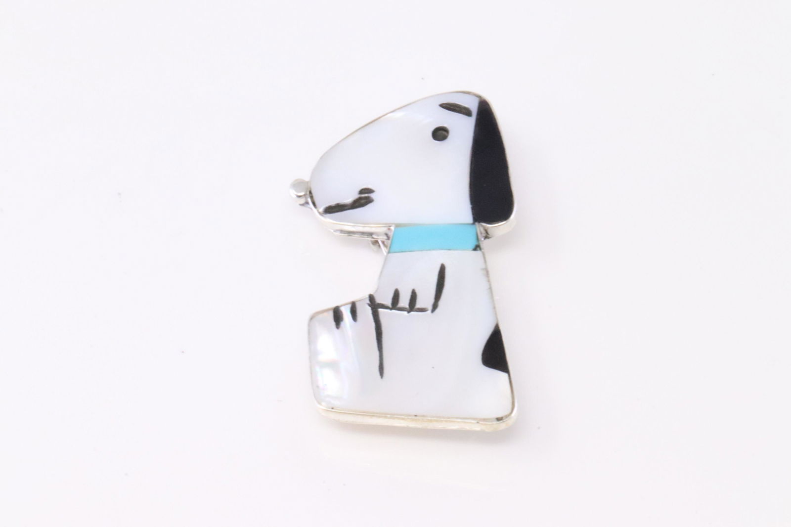 Native America Zuni Handmade Sterling Silver Snoopy Multi-Color Inlay Pendant  / Pin By S. (1 of 3)