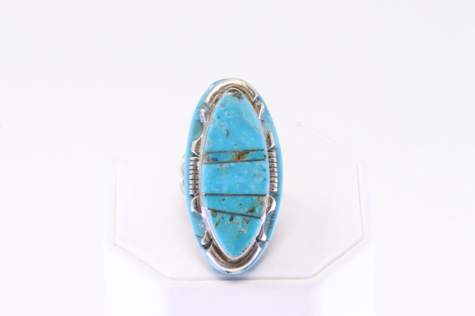 Native America Navajo Handmade Sterling Silver Turquoise Inlay Ring By Steve Francisco. (1 of 4)
