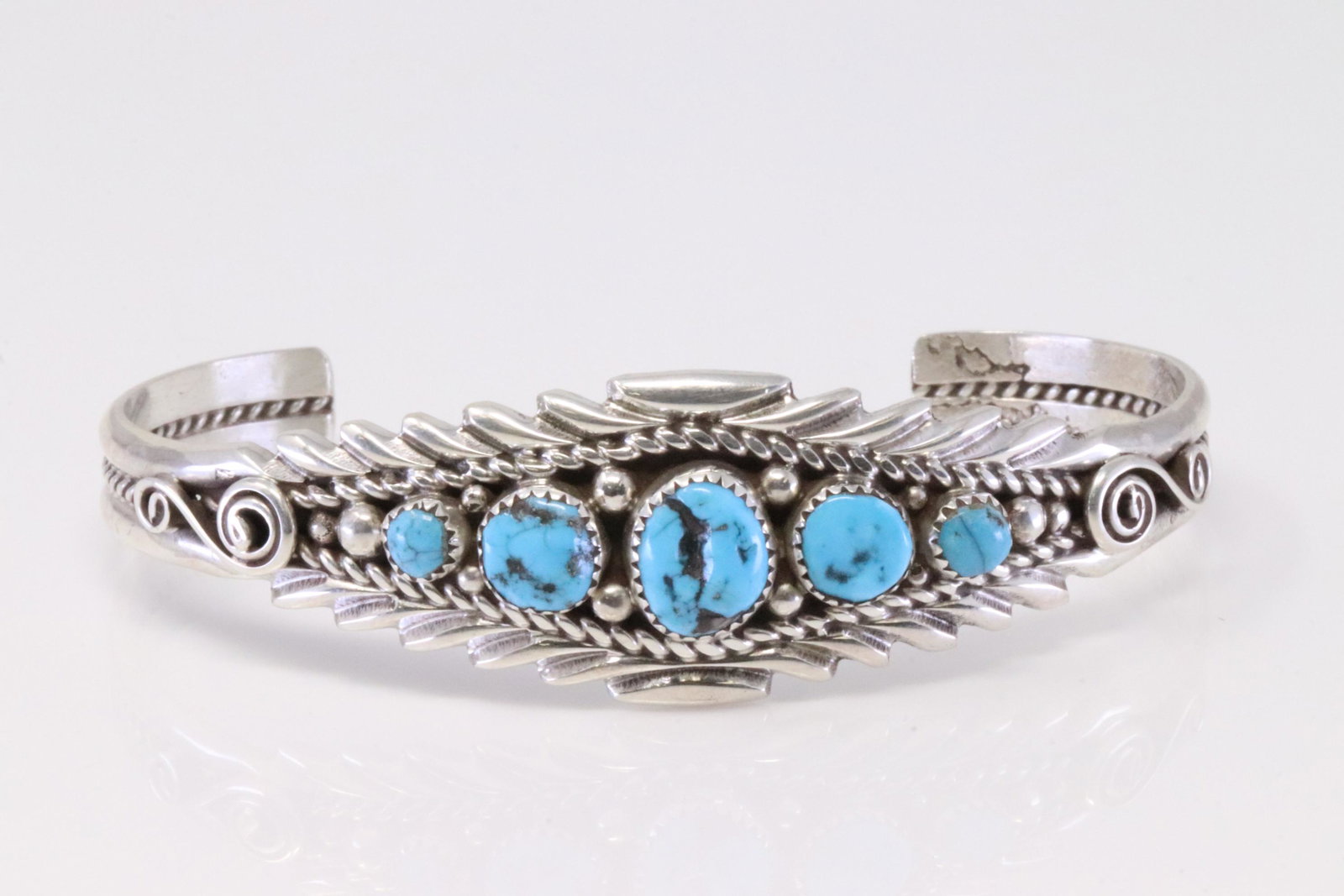 Native America Navajo Handmade Sterling Silver Turquoise Bracelet By Anthony Brown. (1 of 4)