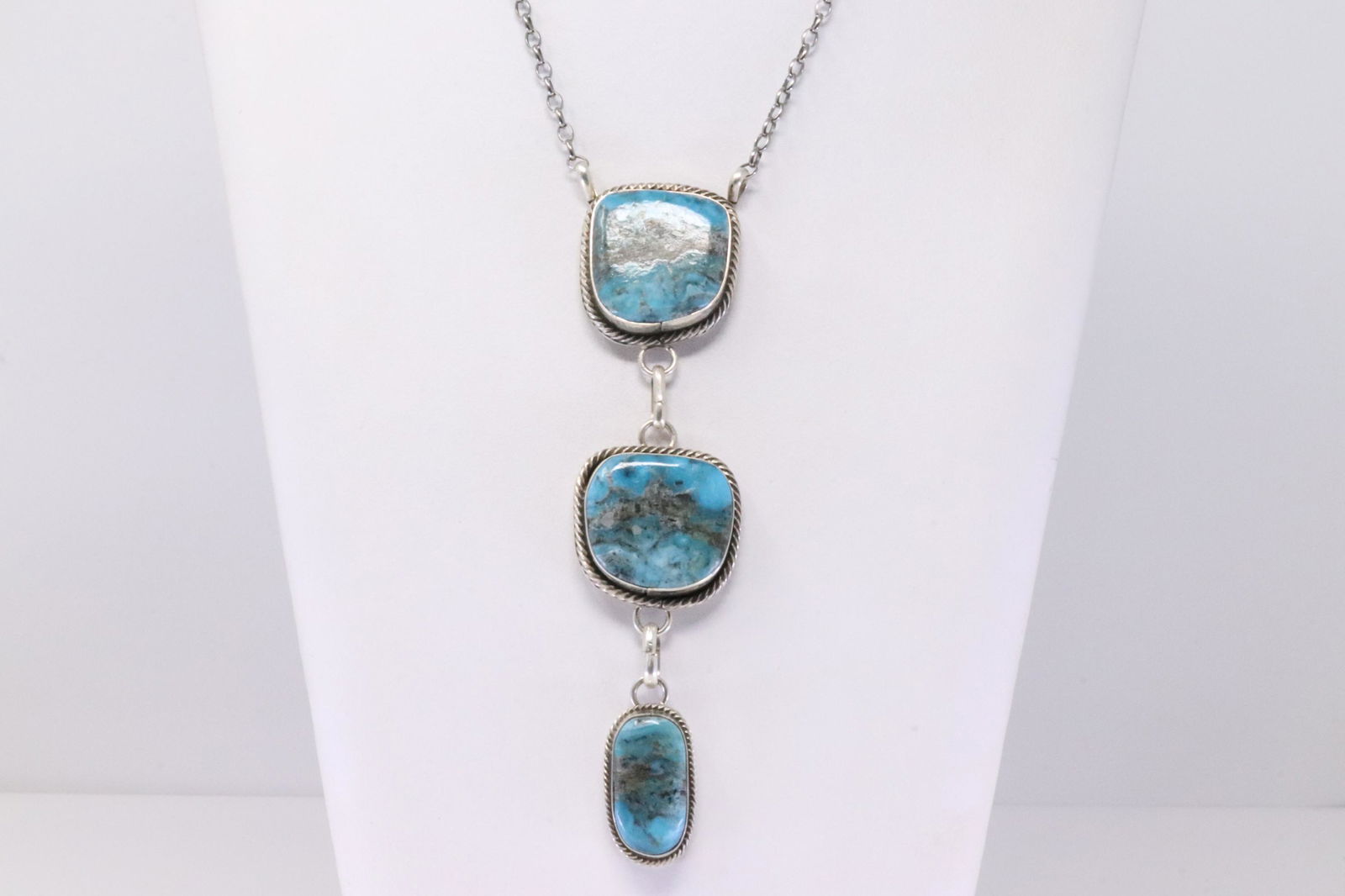 Native America Navajo Handmade Sterling Silver Turquoise Necklace 3 Stone Cuff By M. (1 of 4)