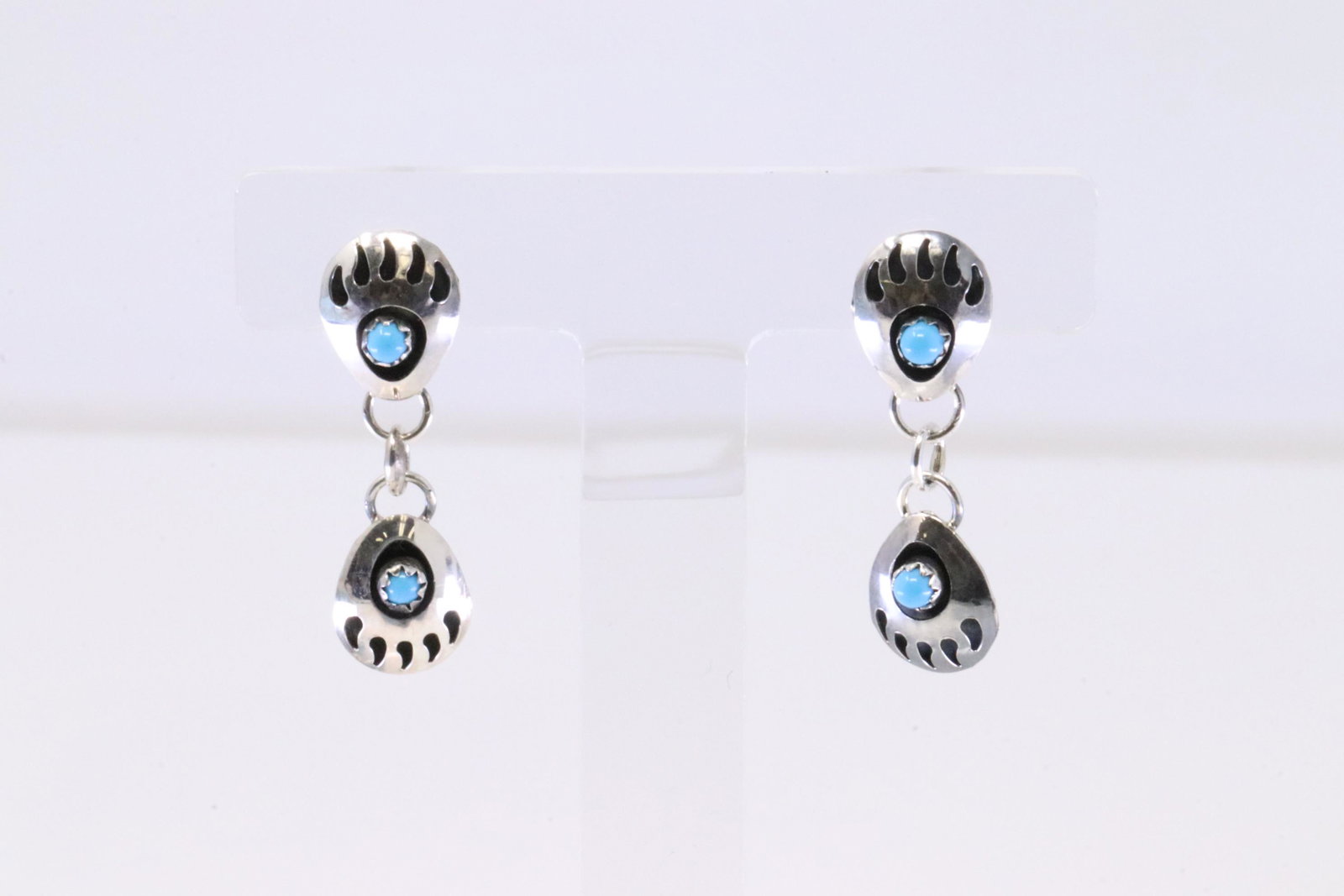 Native American Navajo Handmade Sterling Silver Bear Paw Turquoise Post / Dangling Earring's By (1 of 4)