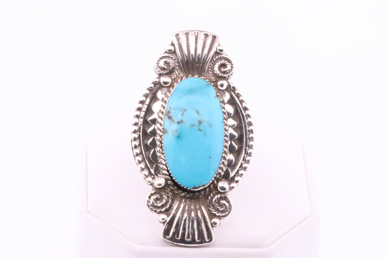 Native American Navajo Handmade Sterling Silver Turquoise Ring By Jimison Ben.: This is a Native American Navajo Handmade Sterling Silver Turquoise Ring By Jimison Ben. Ring size: 9.50.