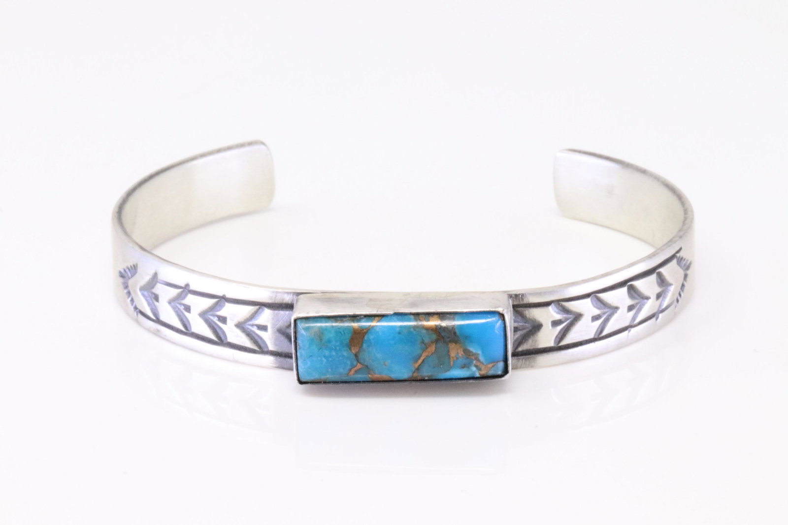 Native America Navajo Handmade Sterling Silver Compressed Turquoise Bracelet By Rick Enriquez.: This is a Native America Navajo Handmade Sterling Silver Compressed Turquoise Bracelet By Rick Enriquez.