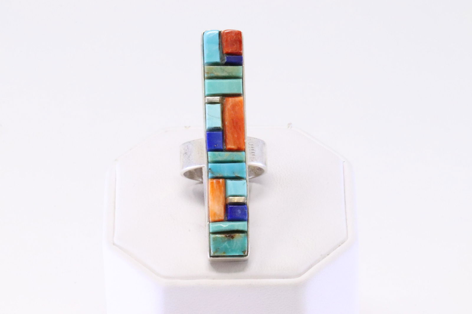 Native America Handmade Navajo Sterling Silver Multi-Color Stone Ring By Patricia Ed Becenti. (1 of 4)