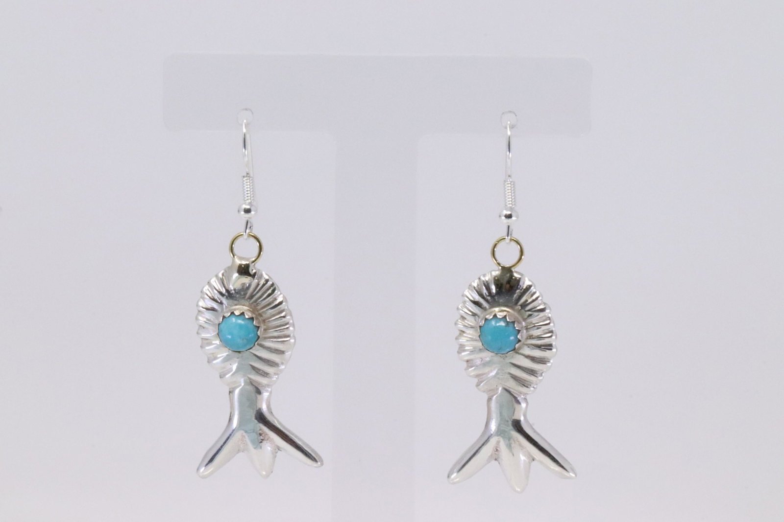 Native America Navajo Handmade Sterling Silver Turquoise Earring's By C.Y.: This is a Native America Navajo Handmade Sterling Silver Turquoise Earring's By C.Y.