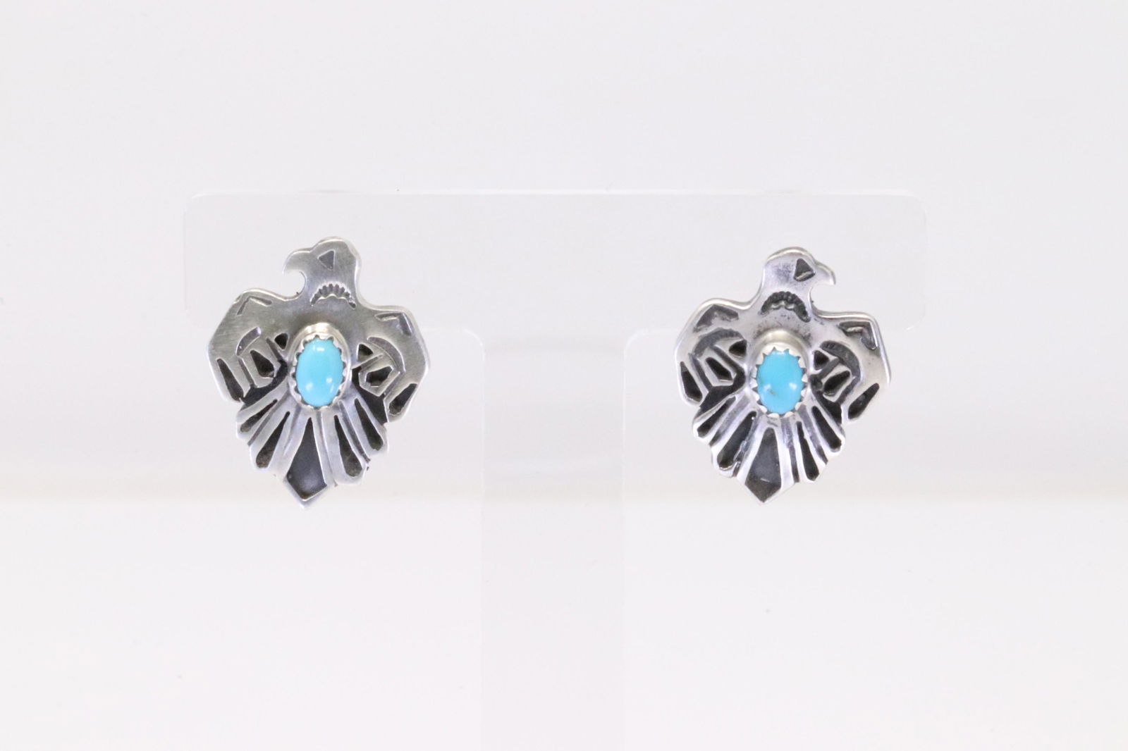 Native American Navajo Handmade Sterling Silver Turquoise Bird Post Earring's By Kenny Lonjose. (1 of 4)