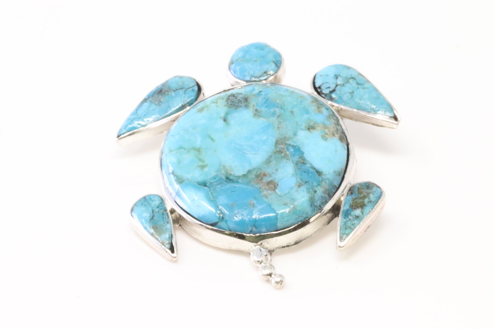 Native America Zuni Handmade Sterling Silver Turquoise Turtle Pin / Pendant By A.A. (1 of 3)