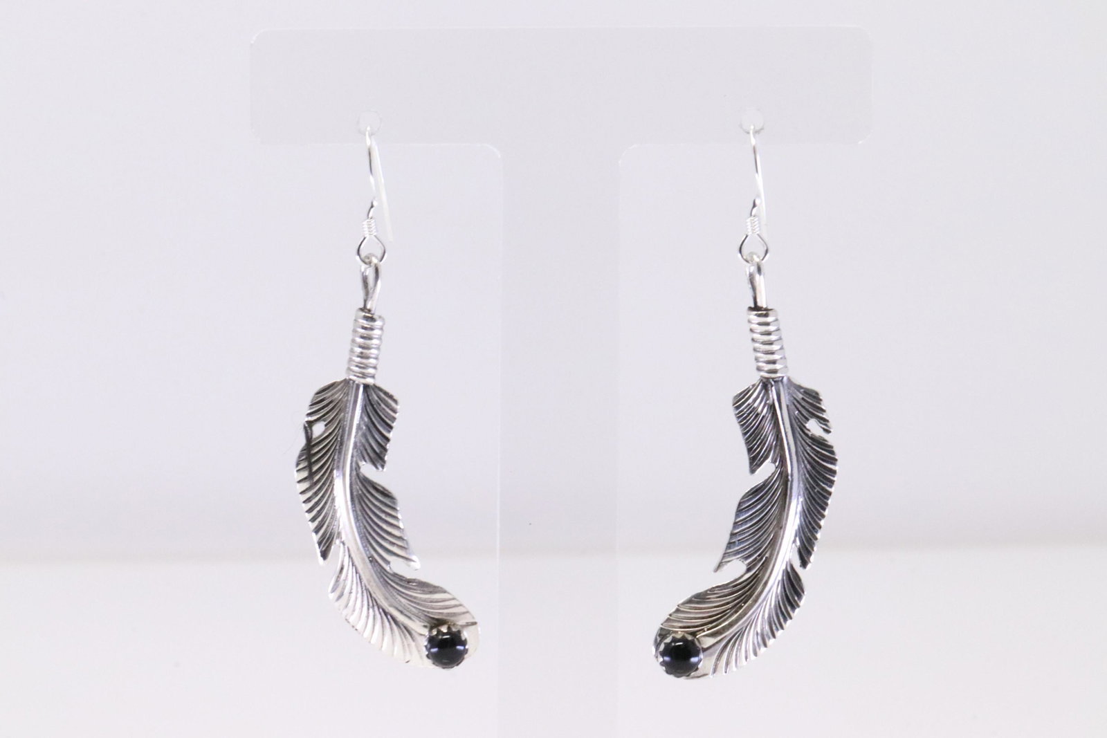 Native America Navajo Handmade Sterling Silver Black Onyx Feather Dangling Earring's By louise Joe.: This is a Native America Navajo Handmade Sterling Silver Black Onyx Feather Dangling Earring's By louise Joe.
