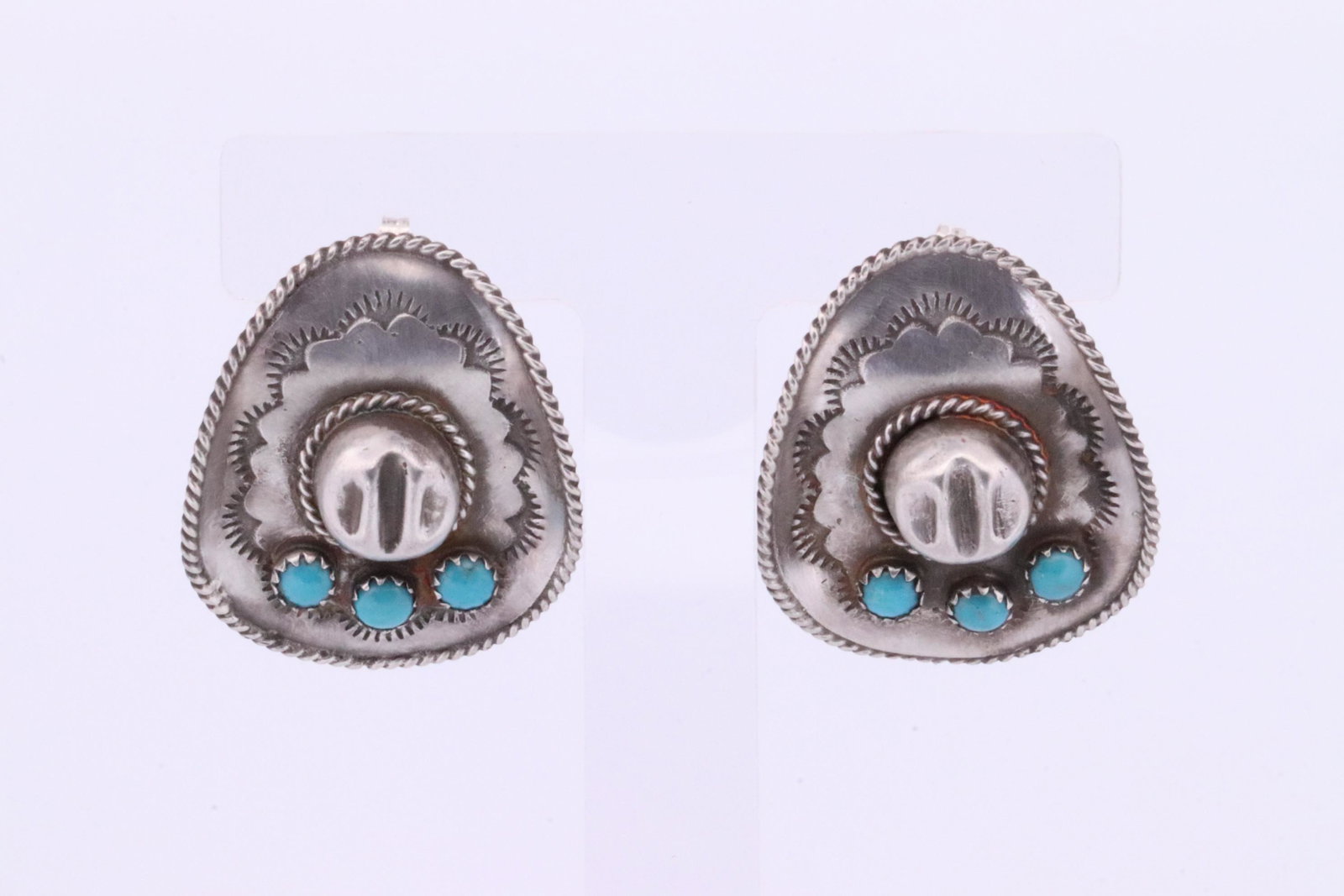Native American Navajo Handmade Sterling Silver Turquoise Cowboy Hat Post Earring's By Bobby: This is a Native American Navajo Handmade Sterling Silver Turquoise Cowboy Hat Post Earring's By Bobby Platero.