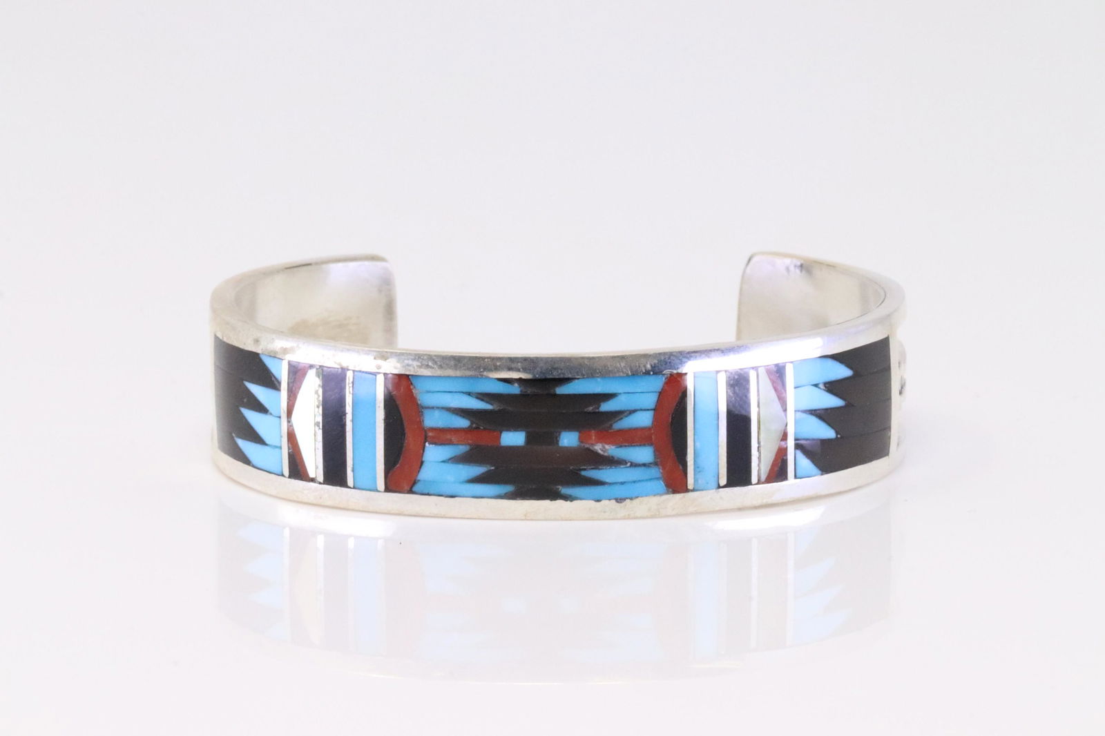 Native America Zuni Handmade Sterling Silver Multi-Color Bracelet By C.Dishta. (1 of 4)