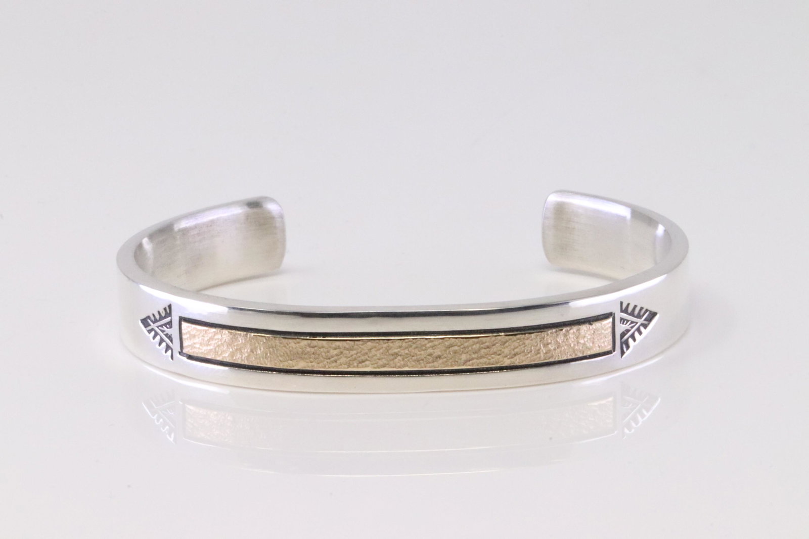 Native America Handmade Navajo Sterling Silver & 14K Gold Bracelet Cuff By M. (1 of 4)