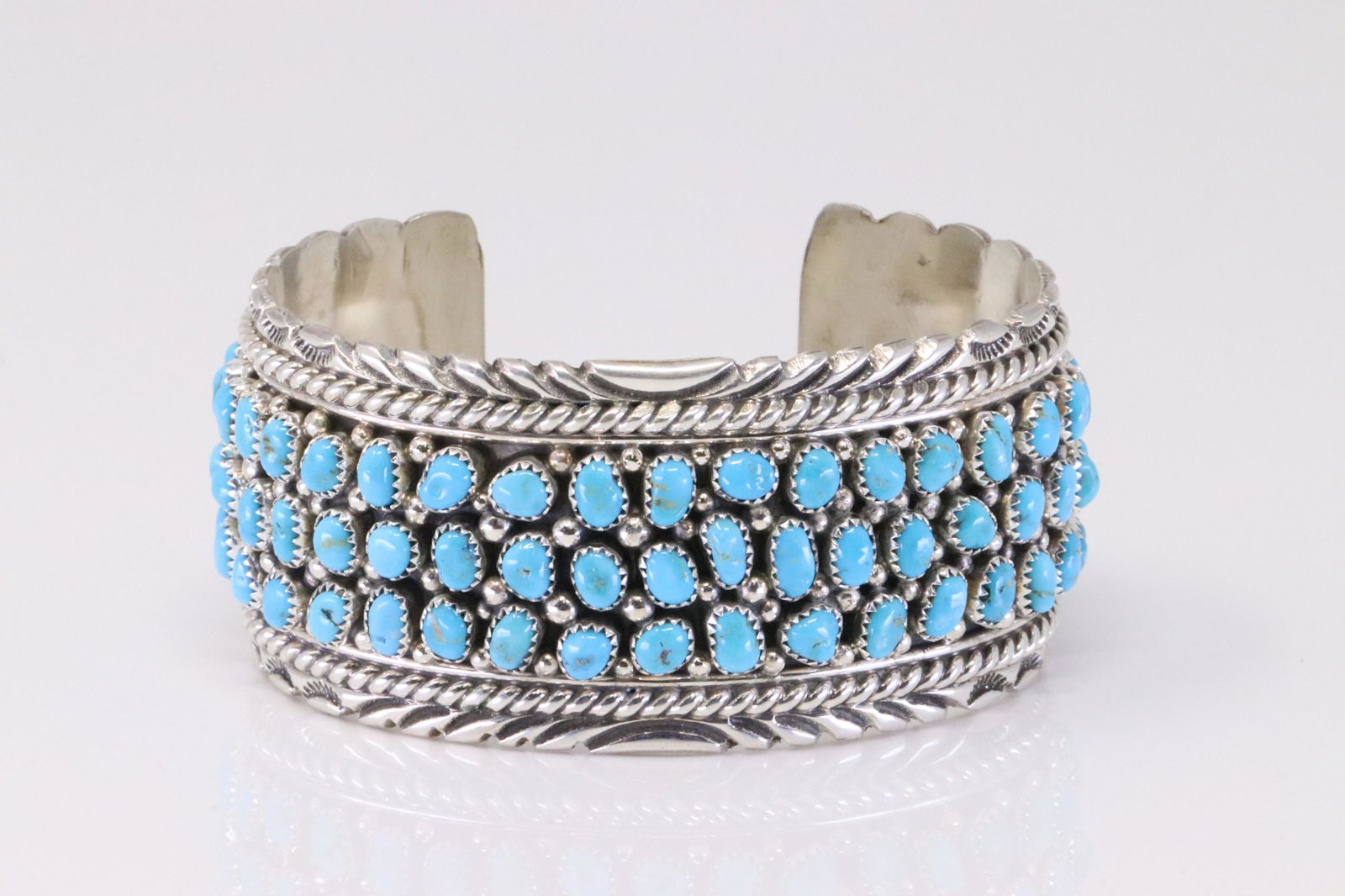 Native American Navajo Sterling Silver Turquoise Bracelet Cuff By T.J. (1 of 4)