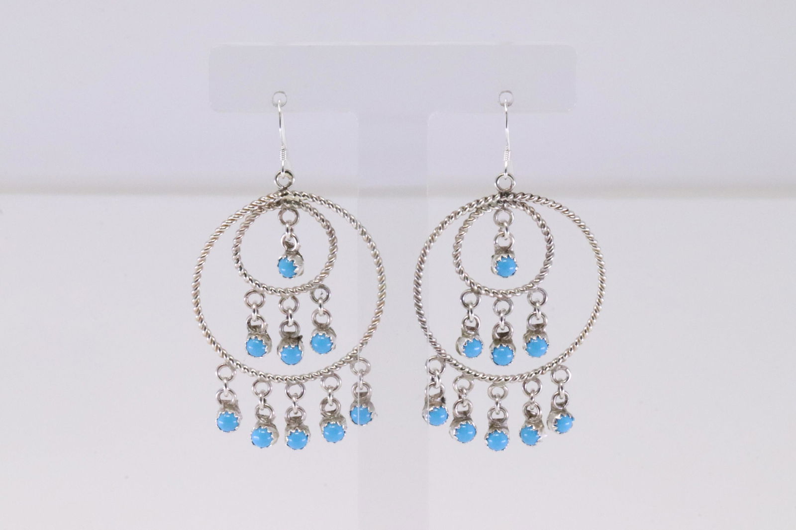 Native American Navajo Sterling Silver Turquoise Dangling Earring's By Sylvia Chee. (1 of 4)