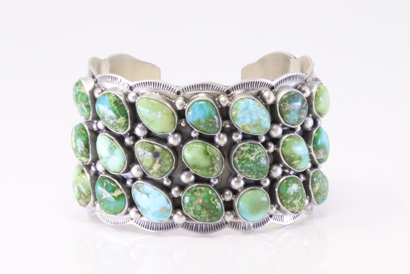 Native America Navajo Sterling Silver Sonora Gold Turquoise Bracelet Cuff By Tom Lewis.: This is a Native America Navajo Sterling Silver Sonora Gold Turquoise Bracelet Cuff By Tom Lewis.