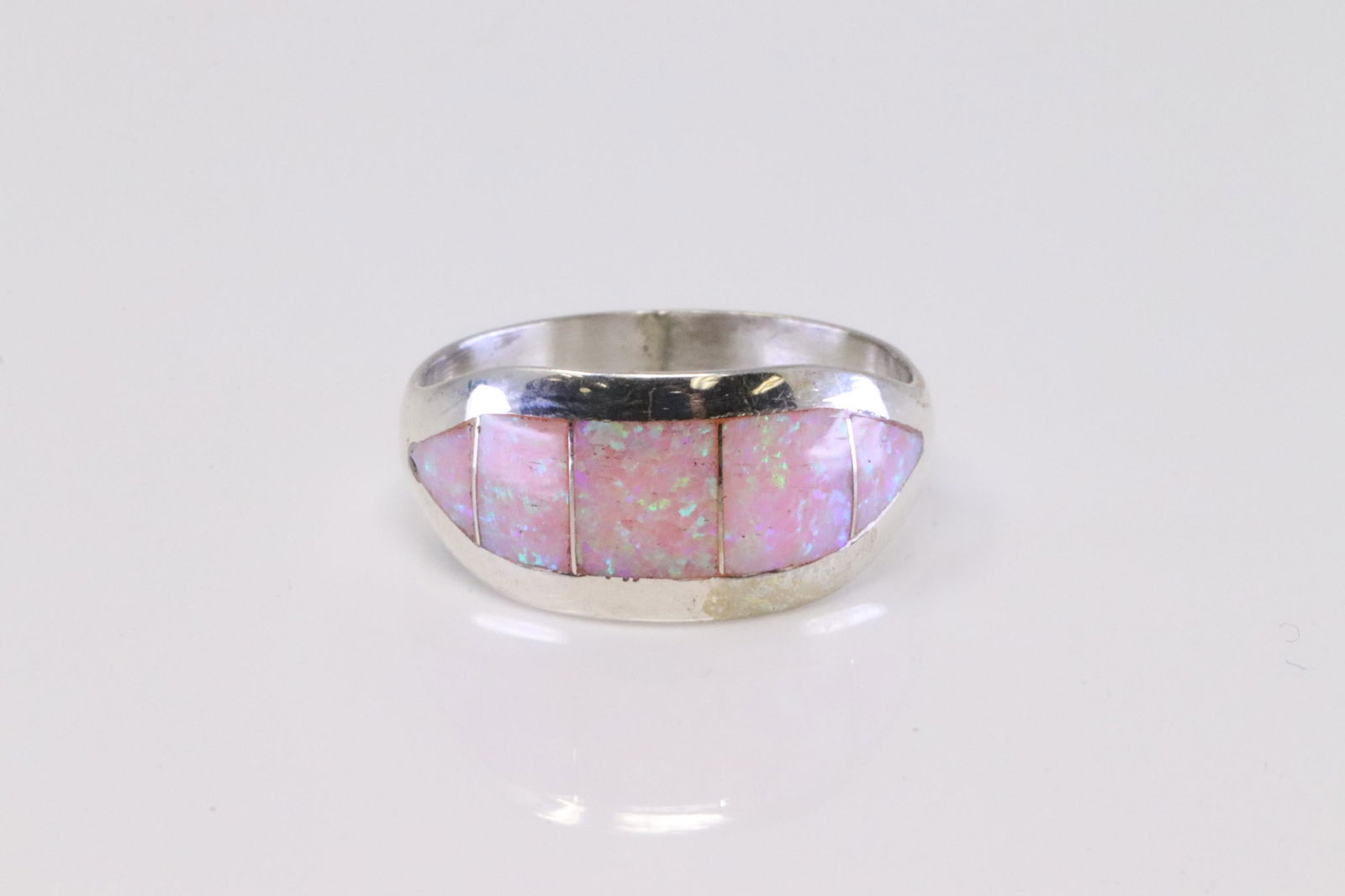 Native America Navajo Sterling Silver Synthetic Opal Ring By T.N. (1 of 4)