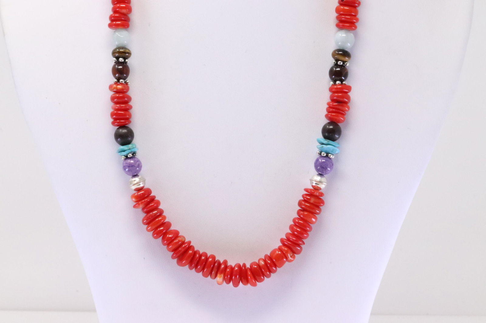 Multi-Color Stone Sterling Silver Necklace Beaded By T&R Singer. (1 of 4)