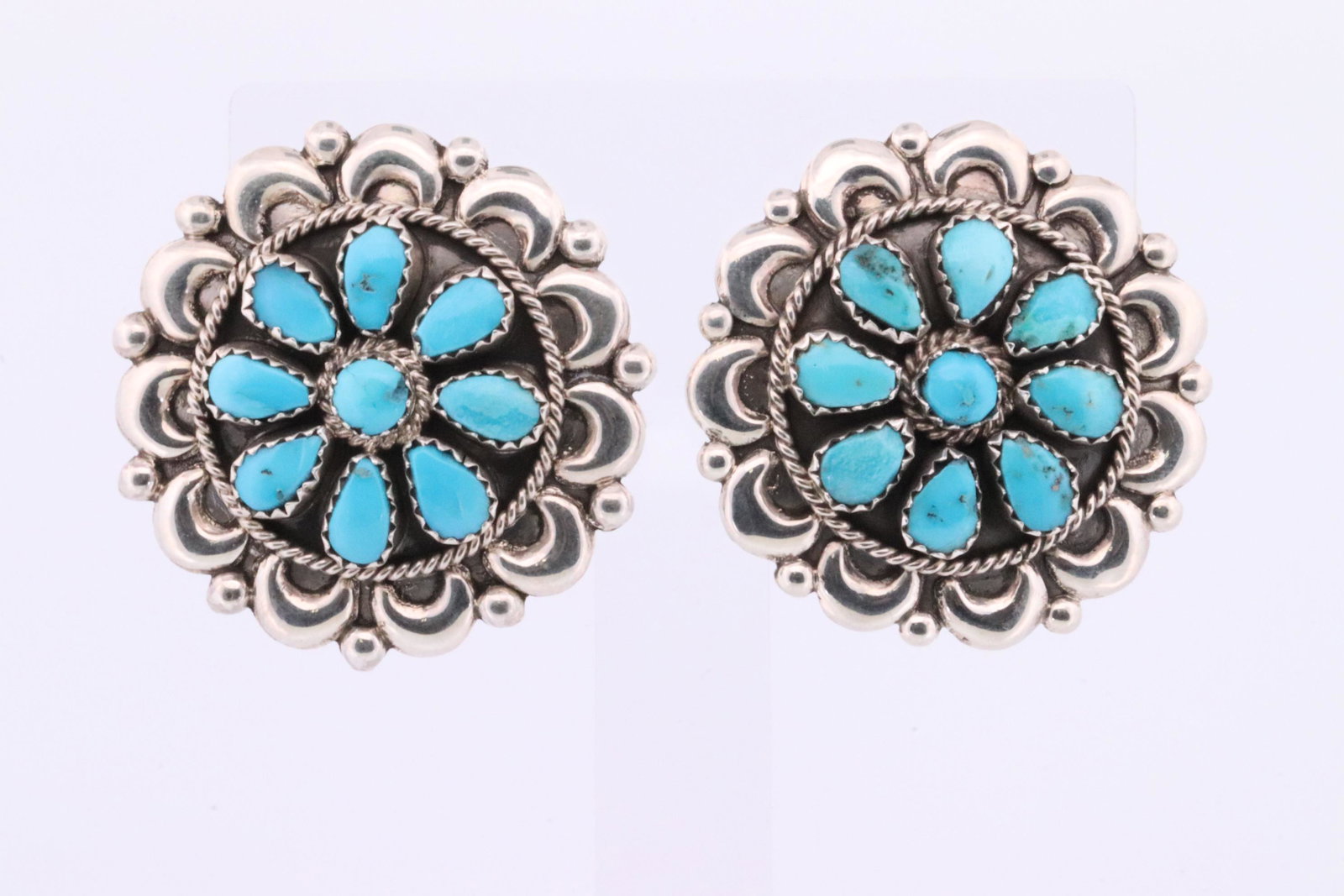 Native America Navajo Handmade Sterling Silver Turquoise Post Earring's By E.J.W. (1 of 4)
