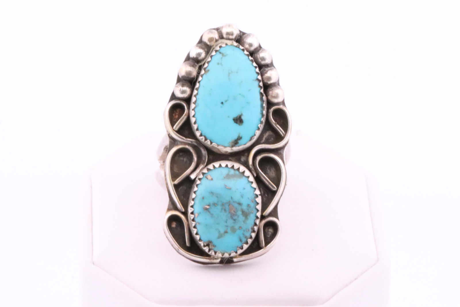 Native American Navajo Sterling Silver Turquoise Ring 2 Stone Cuff By R.S. (1 of 4)