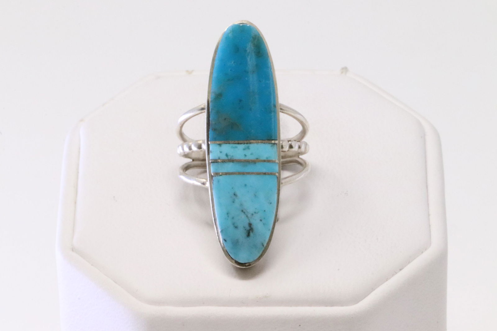 Native America Navajo Sterling Silver Turquoise Inlay Ring By H.Smith. (1 of 4)