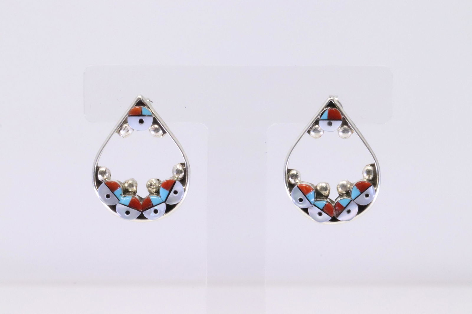 Native American Zuni Sterling Silver Multi-Color Sunface Post Earring's By J.L. (1 of 4)