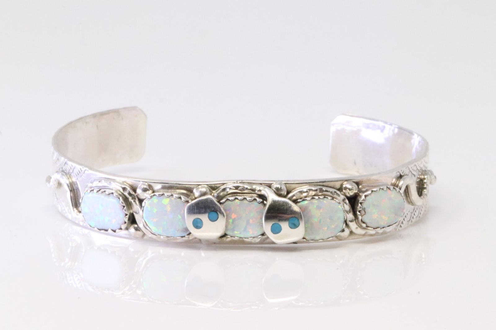 Native America Zuni Sterling Silver Opal Bracelet By Effie C. (1 of 4)