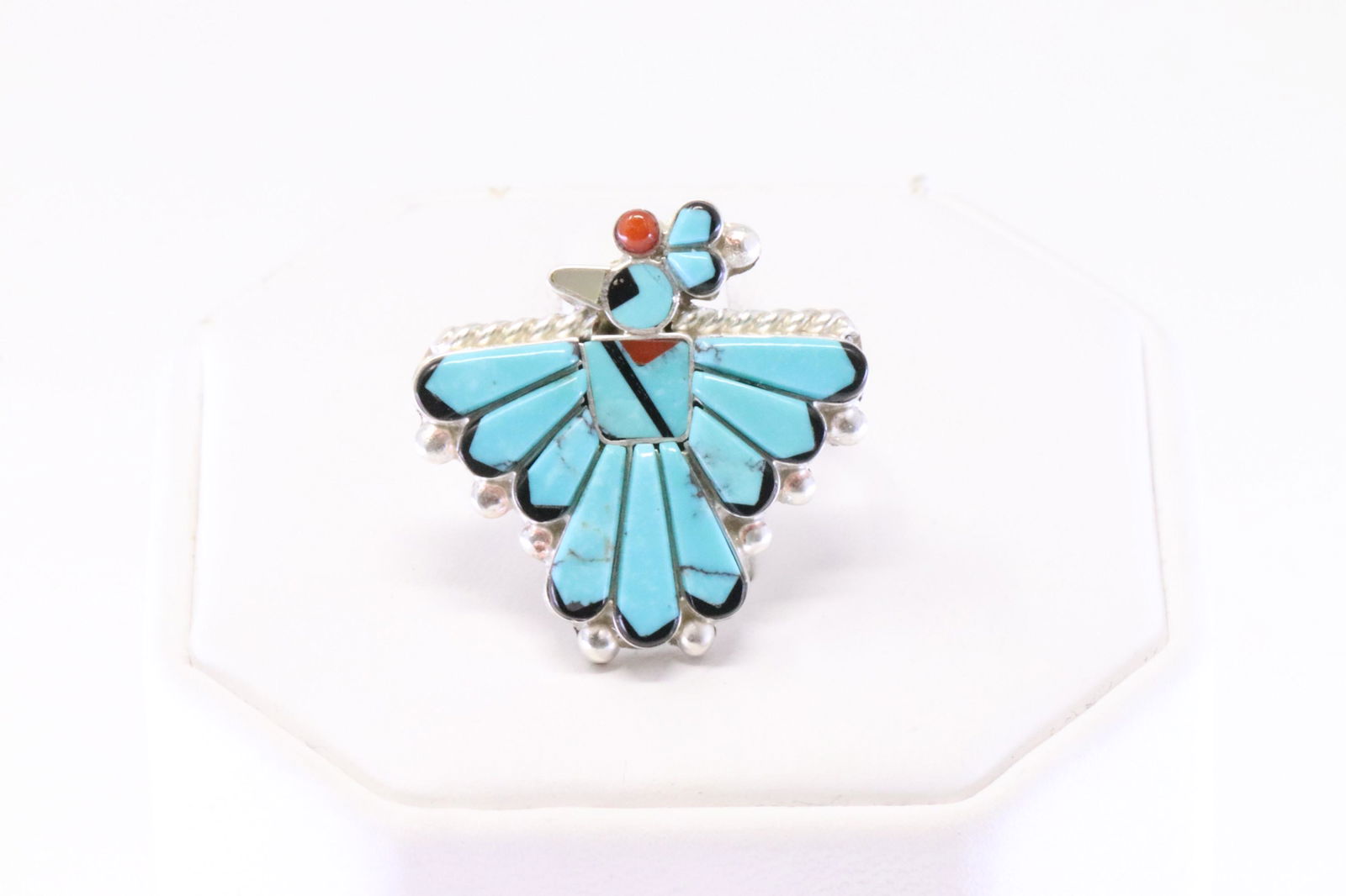 Native America Zuni Sterling Silver Multi-Color Inlay Bird Ring By Michelle Peina.: This is a Native America Zuni Sterling Silver Multi-Color Inlay Bird Ring By Michelle Peina. Ring size: 5.00.