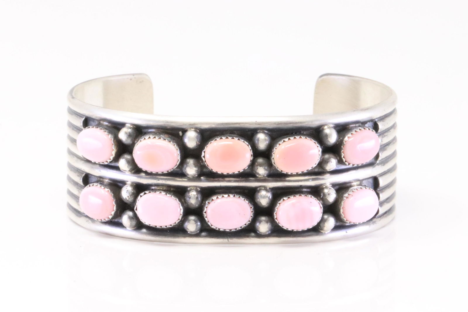 Native American Navajo Sterling Silver Pink Shell Concho Bracelet By Paul Largo. (1 of 4)