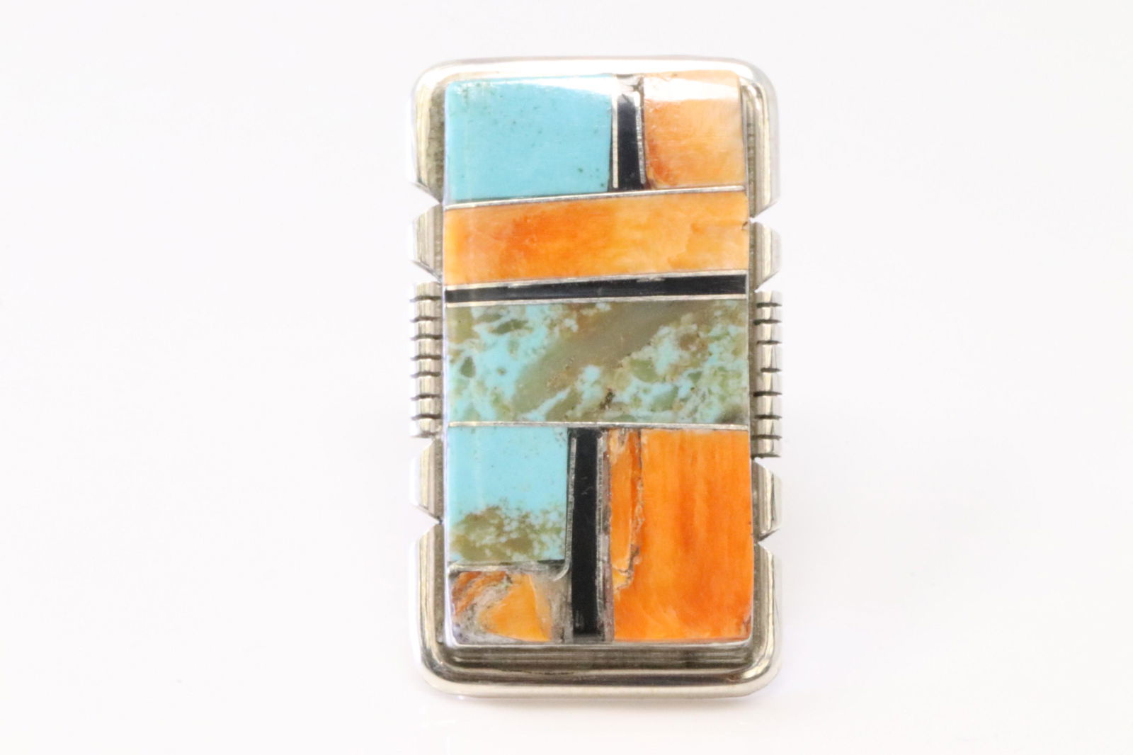 Native America Navajo Sterling Silver Multi-Color Inlay Ring By B.E.: This is a Native America Navajo Sterling Silver Multi-Color Inlay Ring By B.E. Ring size: 7.50.