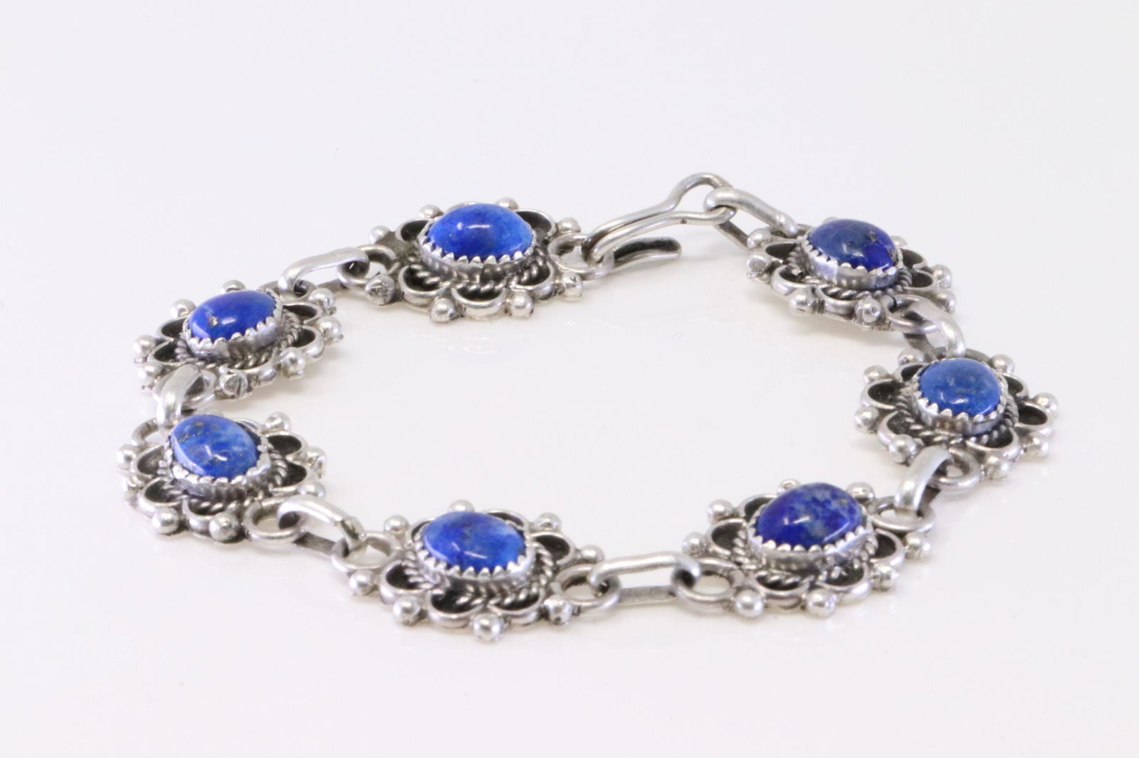 Native America Navajo Sterling Silver Lapis Bracelet Link By Maritta Martine. (1 of 4)