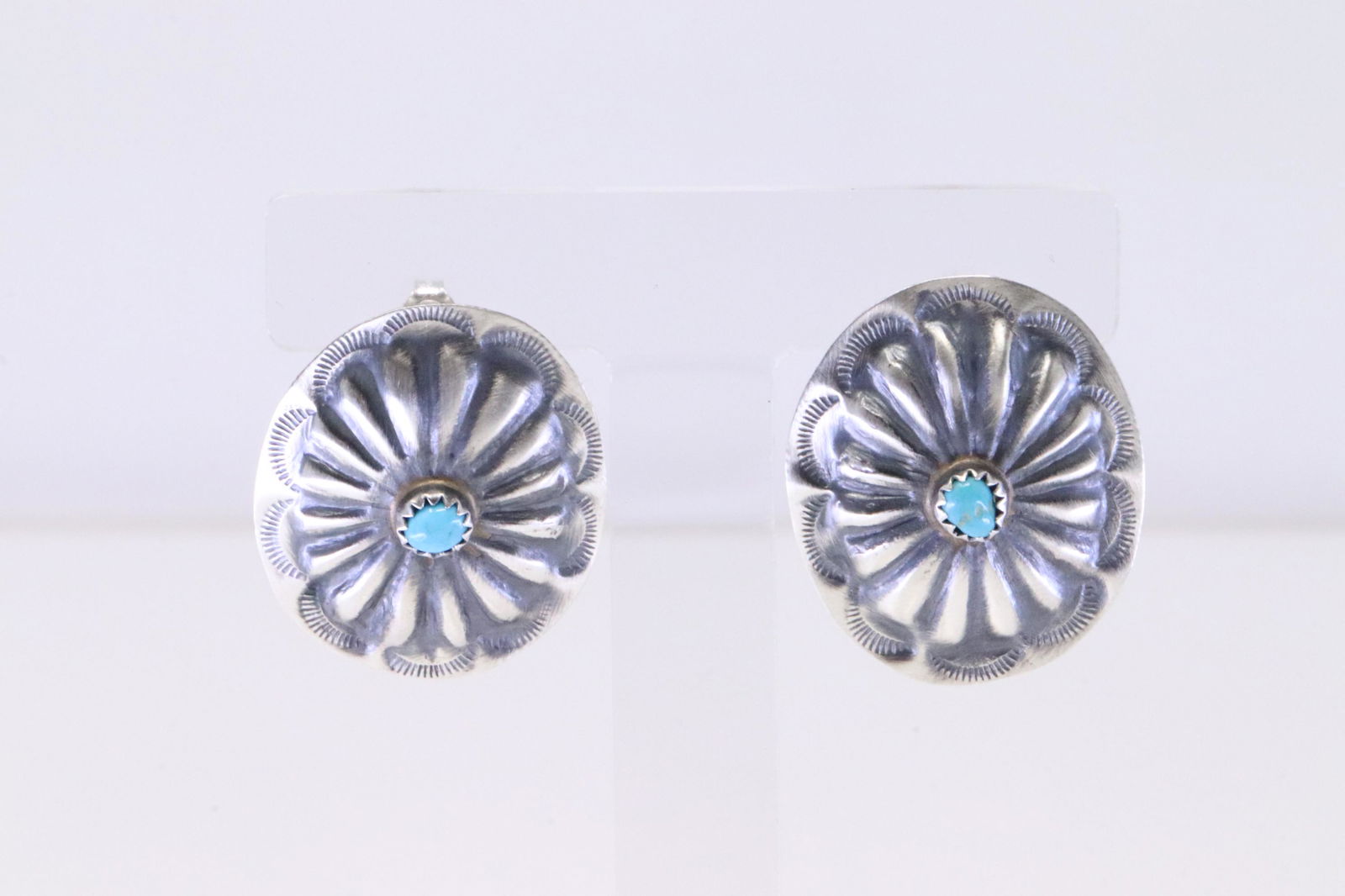 Native America Navajo Sterling Silver Turquoise Concho Post Earring's By Joan Begay. (1 of 4)